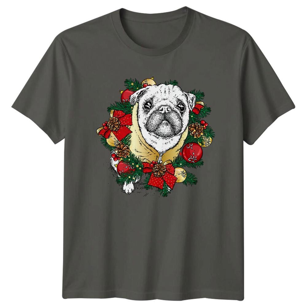 Christmas Pug Dog Wreath Animals Unisexs TShirt Unisexs Tee Graphic Top