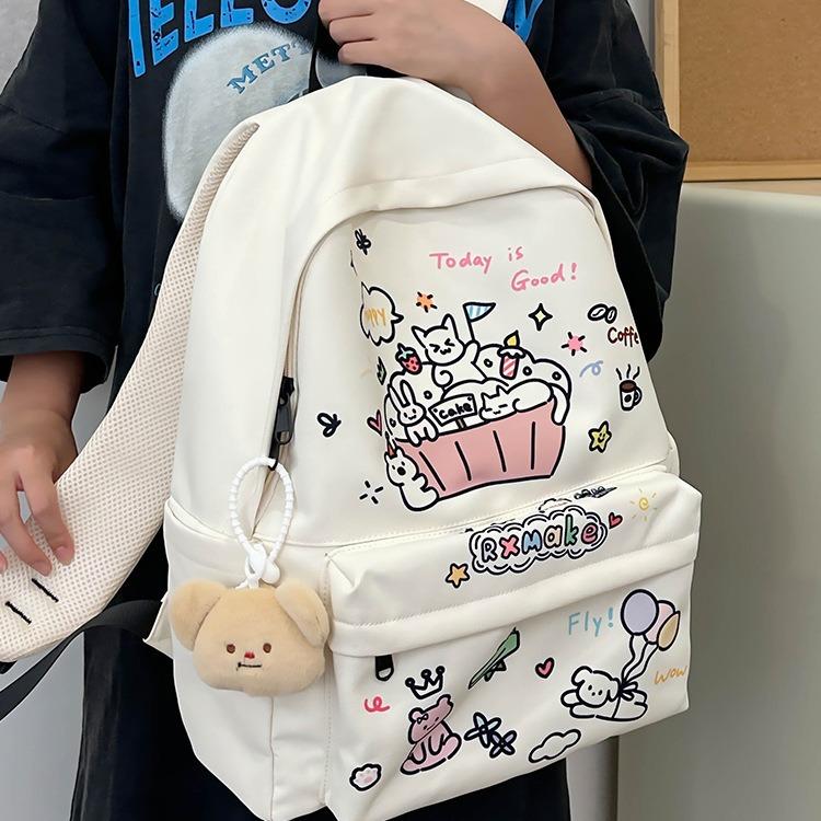 Schoolbag1011 New Junior High School and College School Bag Simple Graffiti Cute Backpack Unisex Large Capacity Backpack Trend