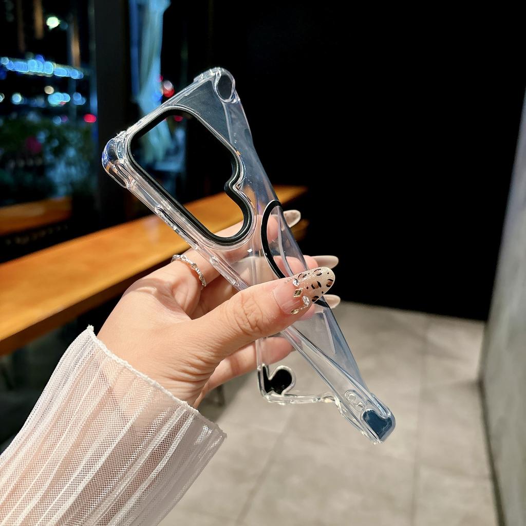 Подходит для Samsung S25 Ультратонкий чехол для мобильного телефона с магнитным кольцом и присоской S24FE Прозрачная мягкая накладка S23 Чехол с защитой от падения по четырем углам