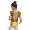 Girls Metallic Fish Scale Print Leotard Short Sleeve Bowknot Cutout Back Ballet Gymnastics Bodysuit