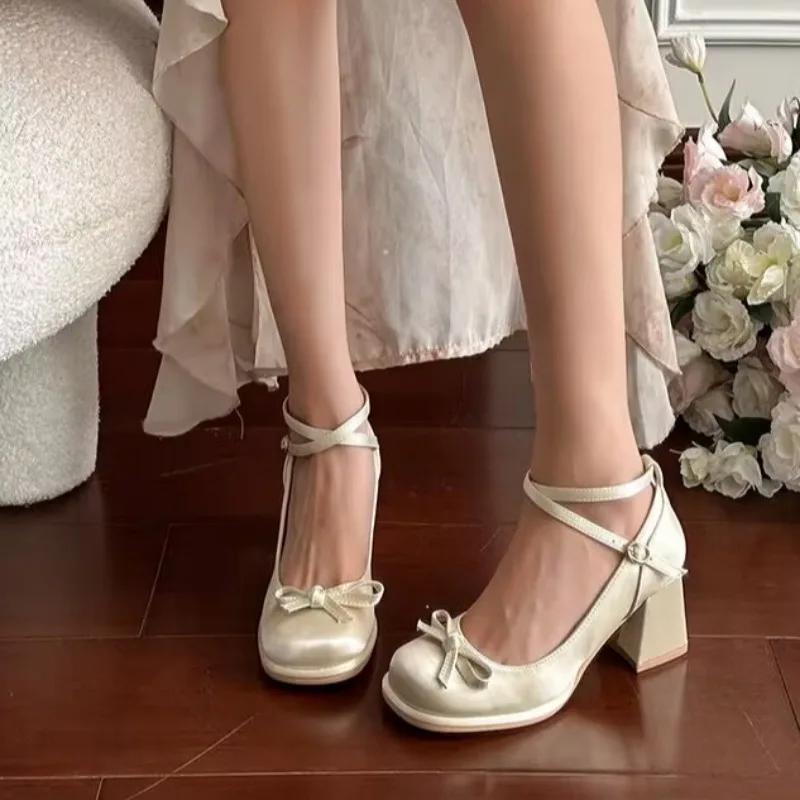 Женская обувь Новые женские туфли на высоком каблуке с пряжкой и ремешком Модные туфли-лодочки с бабочкой и бантом Женские туфли Мэри Джейн на плоской подошве