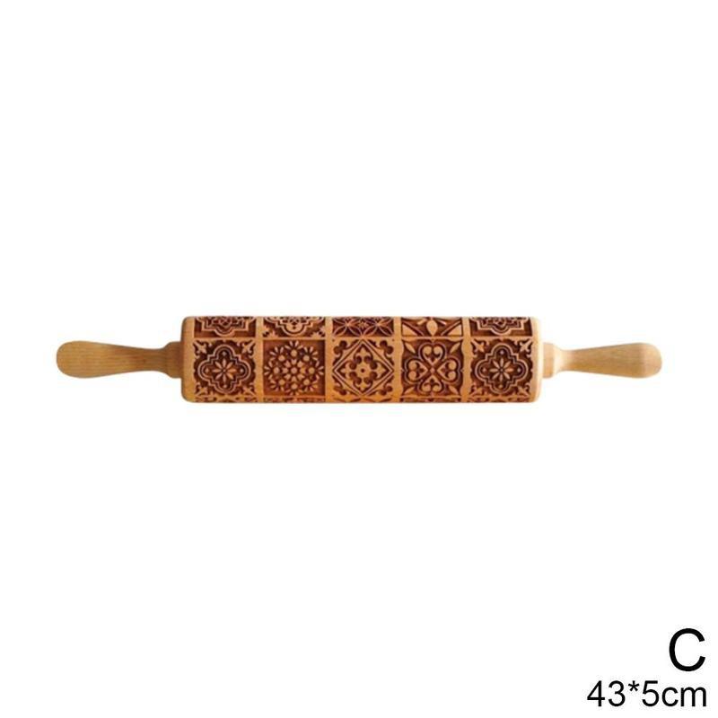Деревянная скалка для тиснения, помадка, тесто, печенье, лапша, печенье, винтажный узор, выгравированный валик