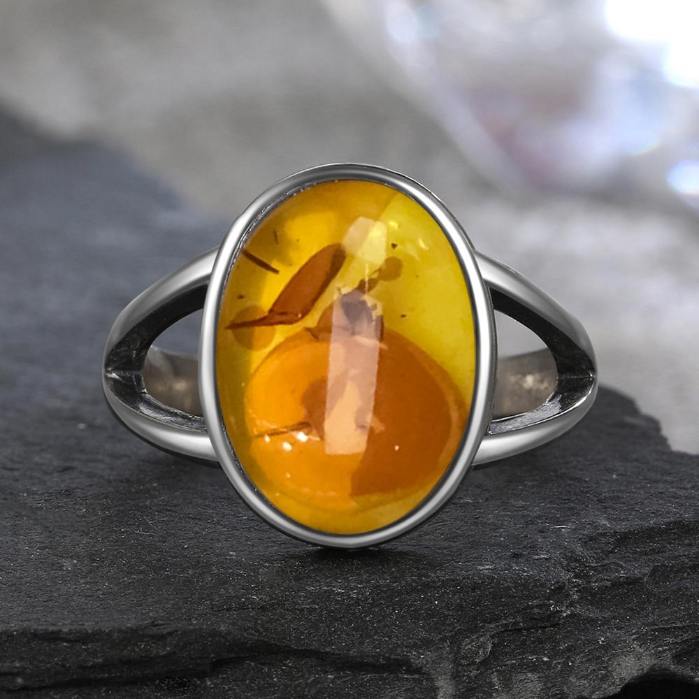 Серебряное кольцо S925 с натуральным янтарем, форма цветка, овальный лепесток, янтарь, подарки, тонкие ювелирные изделия для женщин