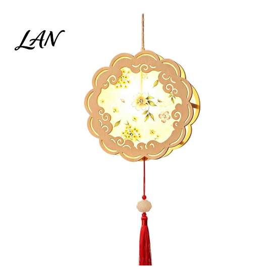 Traditional Chinese Style Decor DIY Ancient Lantern Kit, Light Up Handheld with LED String & Quaint Wooden Frame Tassel, Rabbit Butterfly Lotus