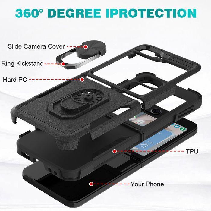 Coque de Protection - BOOLING - pour Samsung Galaxy Z Flip 7 FE - Rigide Antichoc - Noir - Support 360°