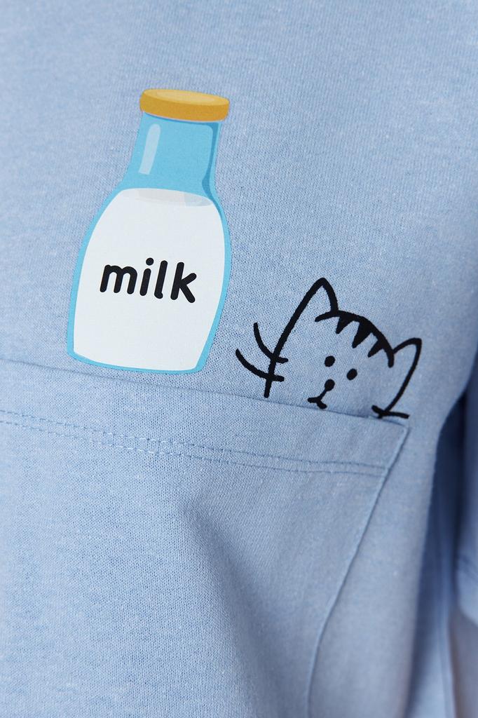 Women's Fashion New Pajama Set Gray Cotton Printed T-shirt-Shorts Knitted Pajama Set