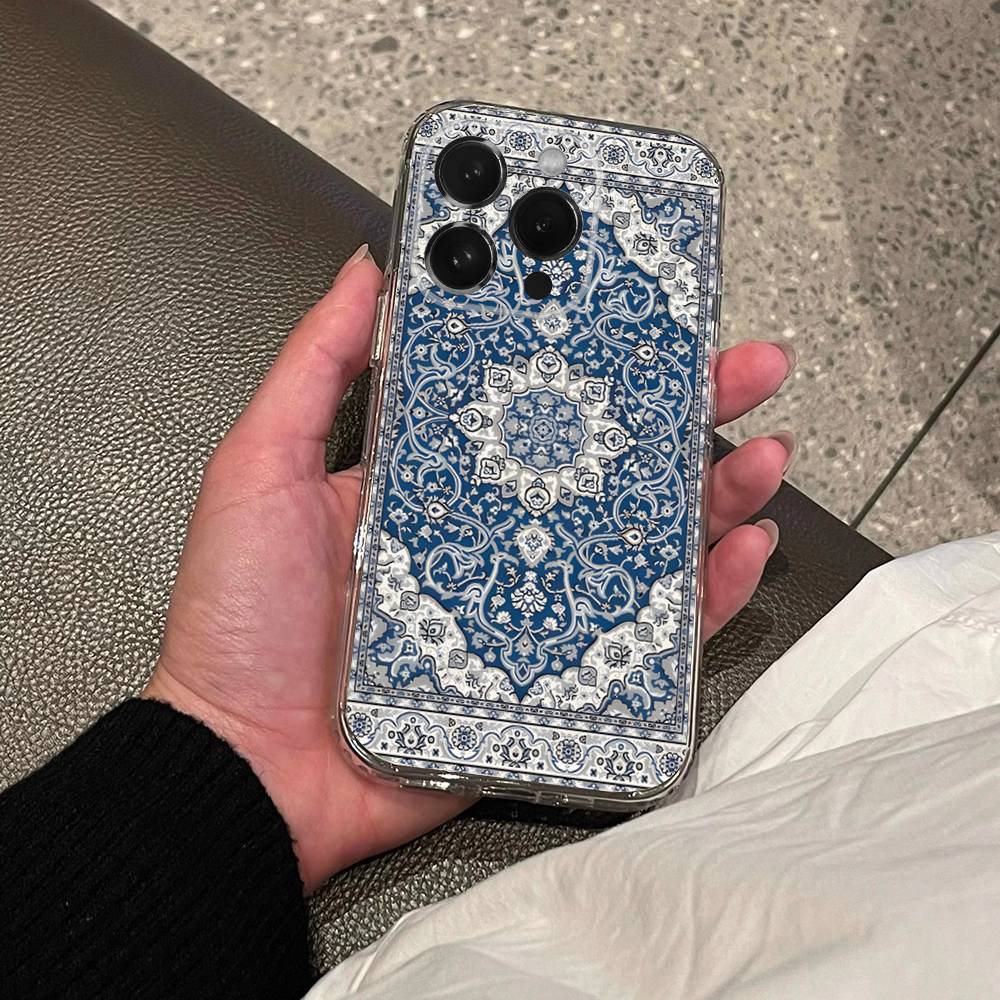 Чехол для телефона с горячим персидским ковром и цветочным узором для iPhone 17,16,15,14,13,12 Pro,Max,Plus,X,XS,XR,SE4,E Mini, Прозрачный мягкий чехол