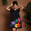 Summer Black A-line Floral Print Elegant Dresses for Women Plus Size Loose Pleated Beach Sundress Ruffle Sleeveless Sweet Tank Mini Dress