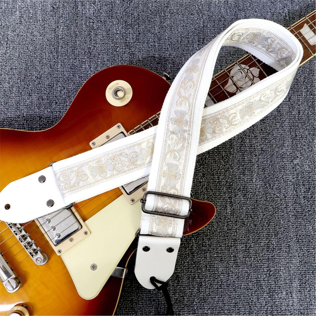 Рококо Вышитый Белый Коровьей Кожи Бас & Гитара Плечевой Ремень