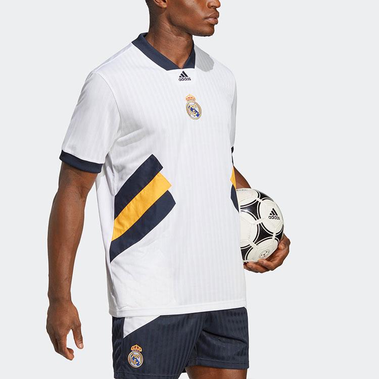 Adidas SS23 Icons Ретро Реал Мадрид Футбол Спортивный трикотаж с коротким рукавом Мужские топы Белый HT6456