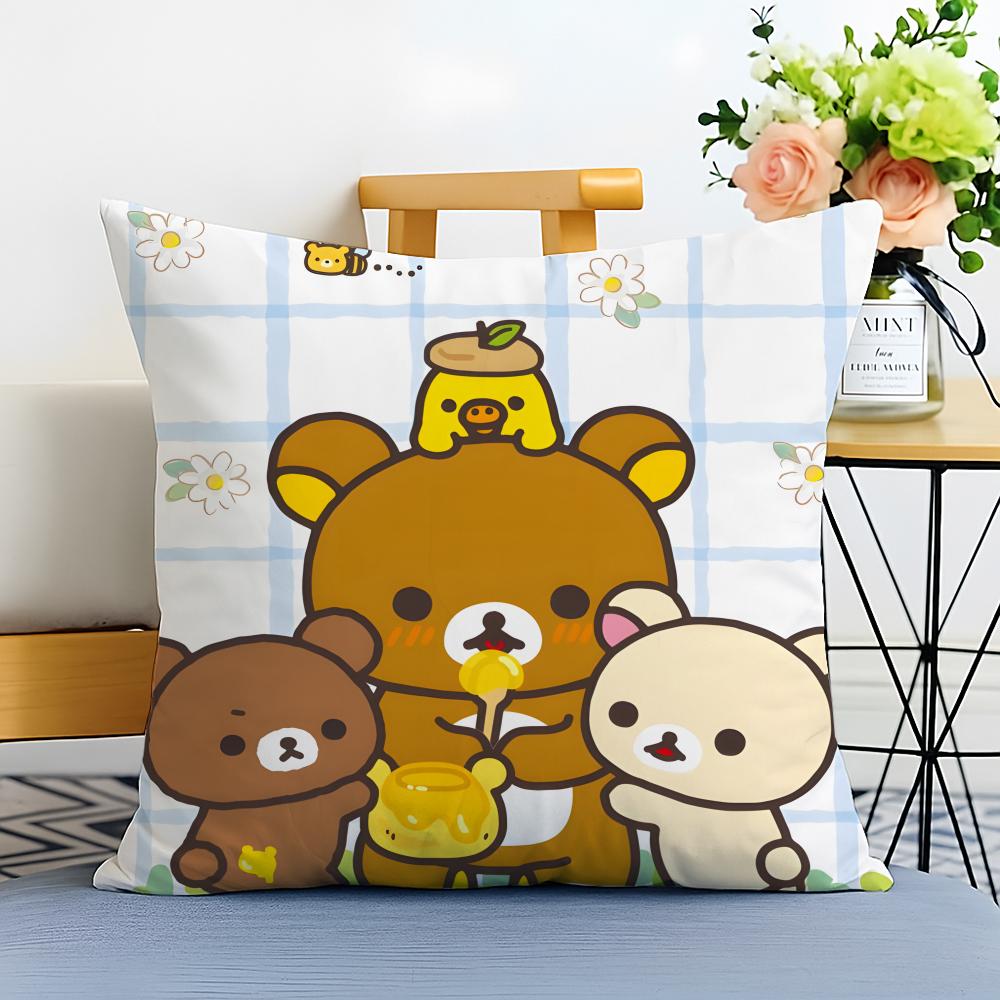 RRilakkuma Cushion Cover Washable Linen Pillowcase Soft for Sofa Bed Cozy Home Room Decor