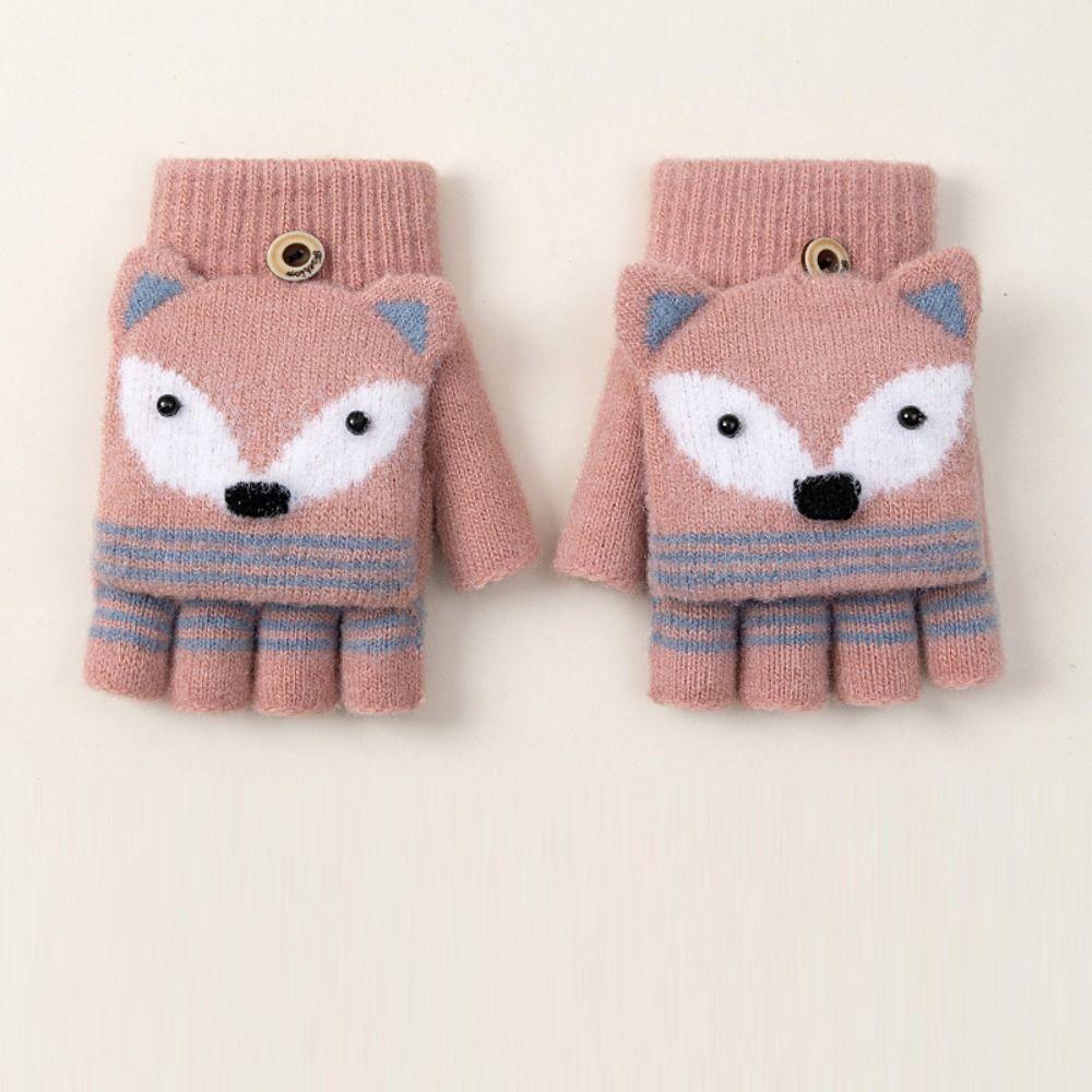 Finger Cute Autumn Winter Warm Gloves Children Mittens Knitted Gloves Flip Fingerless Gloves