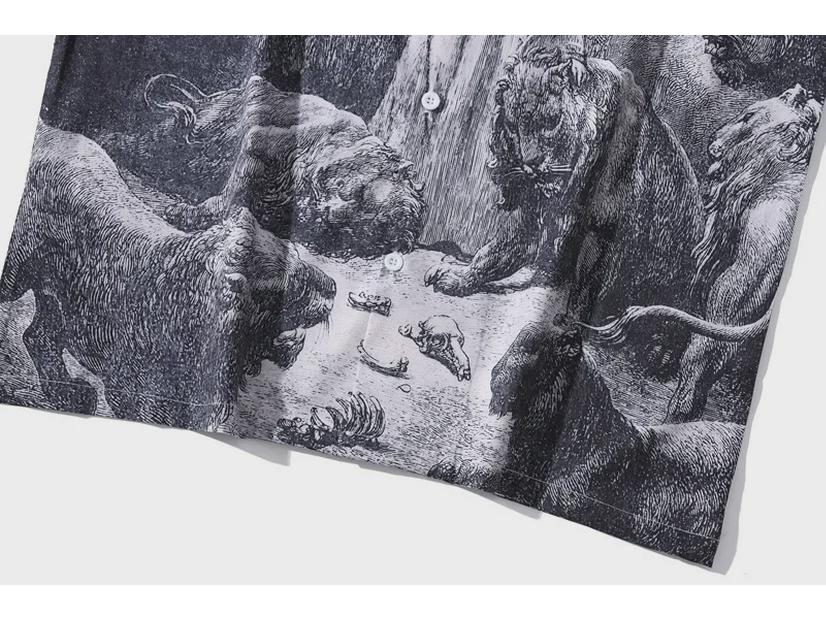 2025 г. Модная свободная мужская гавайская рубашка в японском стиле с цветочным принтом в стиле ретро — с короткими рукавами, красивая и готовая к морю