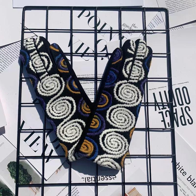 Осенние теплые перчатки, модные перчатки с вышивкой в этническом стиле, перчатки для спорта на открытом воздухе, велосипедные перчатки