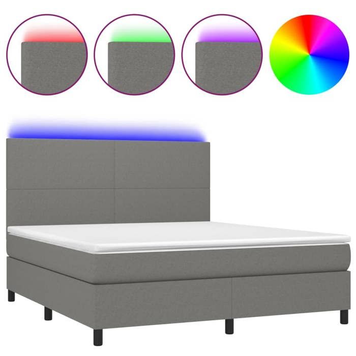Sommier à lattes avec matelas - 160x200 cm - Gris foncé - LED colorée - 2 places