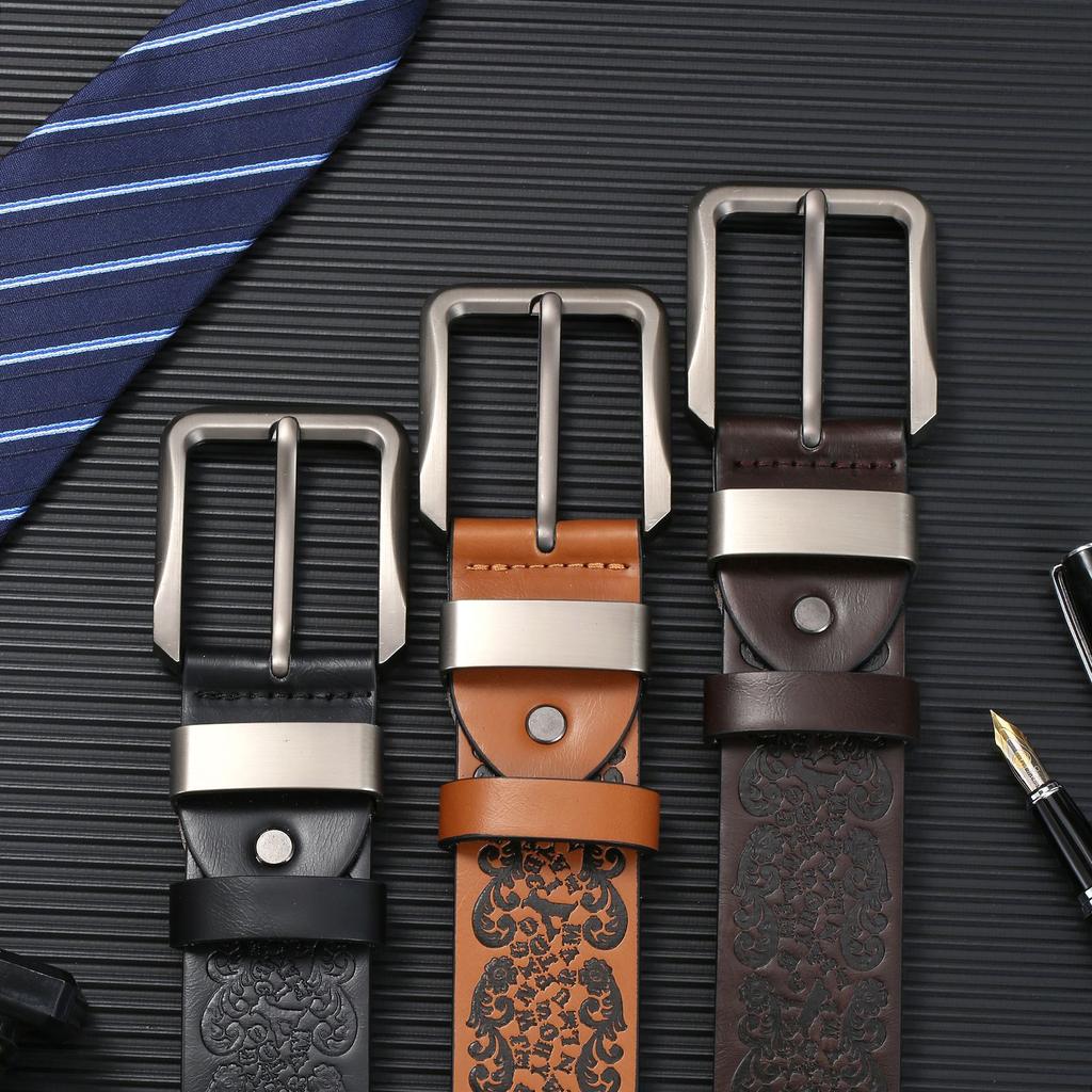 Мужской тисненый перфорированный ремень, пряжка из искусственной кожи, пряжка из сплава, всесезонный ремень