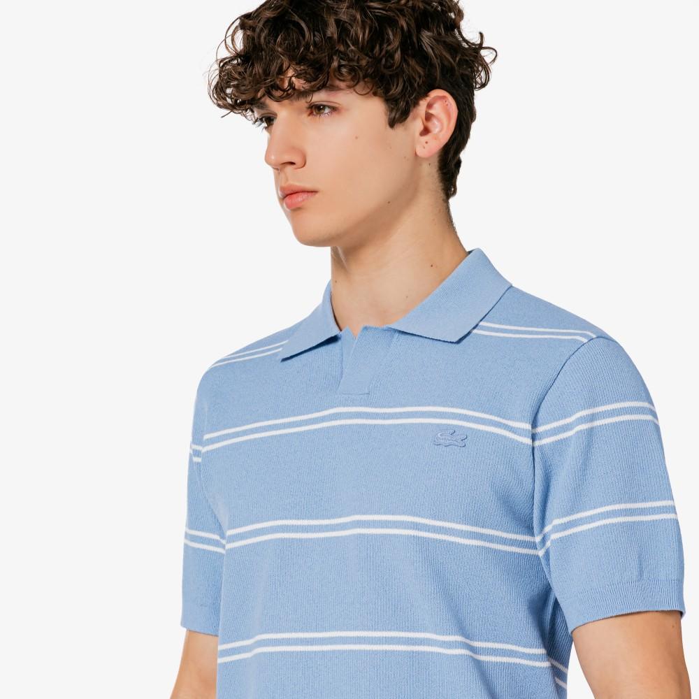 Lacoste Мужская рубашка-поло с открытым воротником в тонкую полоску с коротким рукавом PH396E-56GAEY