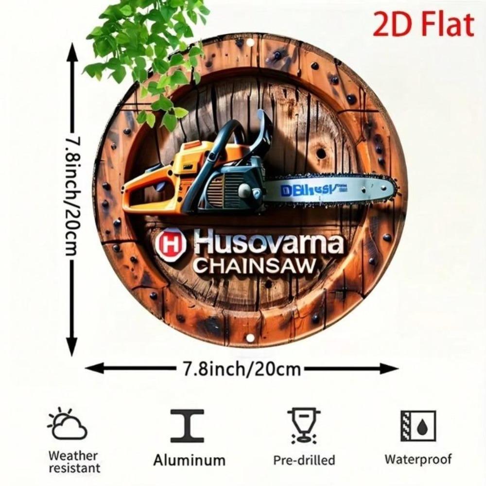 Vintage Style Chainsaw 2D Metal Tin Sign Wood Grain Decor Wall Art For Cafe Garage
