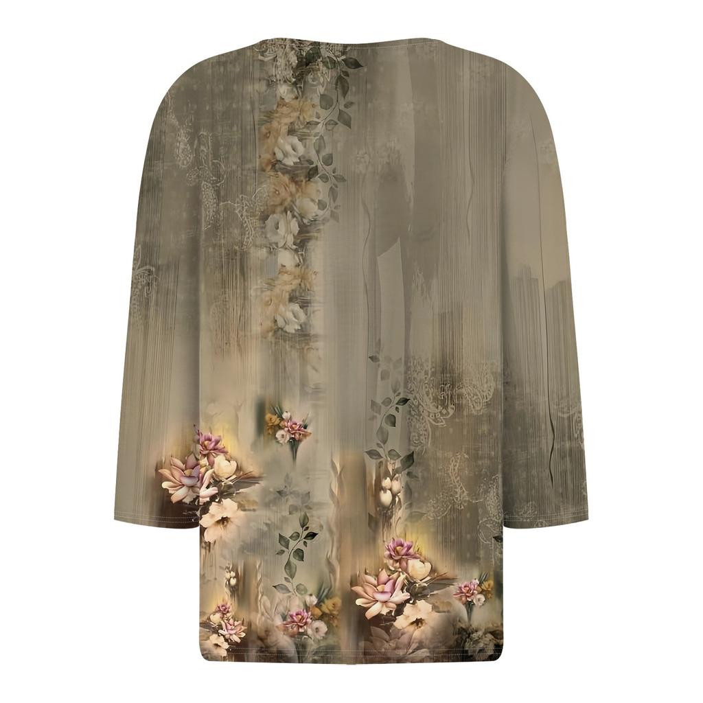 Women's T Shirt Tee Print Button  3/4 Sleeve Daily Weekend Fashion Basic V- Neck Regular Top