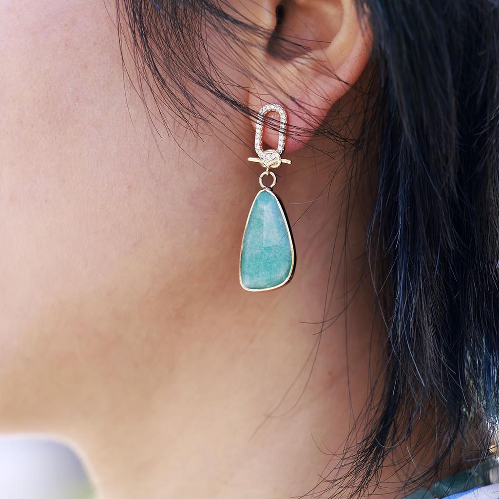 Luxury High Quality European, American, Japanese and Korean Natural Stone Crystal Copper Plated Real Gold High Color Retention Commuter Earrings