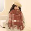 2024 New Winter Imitation Cashmere Checkered Scarf Women'S High End Rose Pink Korean Versatile Retro Warm Scarf
