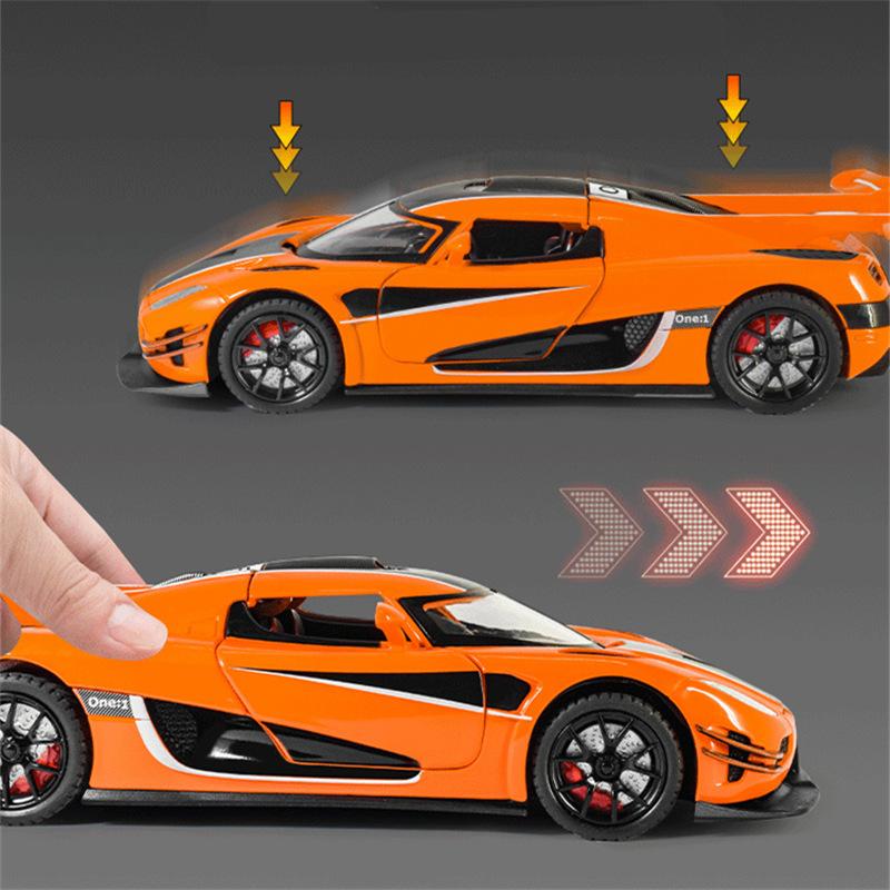 1/24 Koenigsegg ONE 1 Alloy Sports Car Model Diecasts Metal Racing Car Model High Simulation Sound and Light Childrens Toys Gift