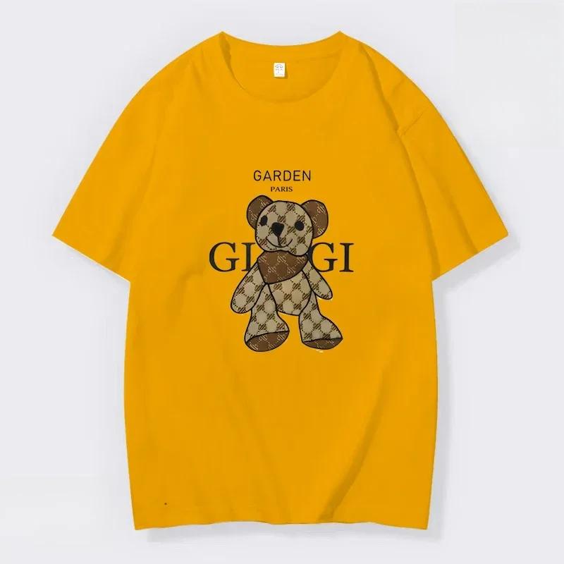 and WoShort Sleeve T-Shirts Bear Print Shirts Cotton Casual Gym Sports Summer Novelty Oversized Clothing Harajuku