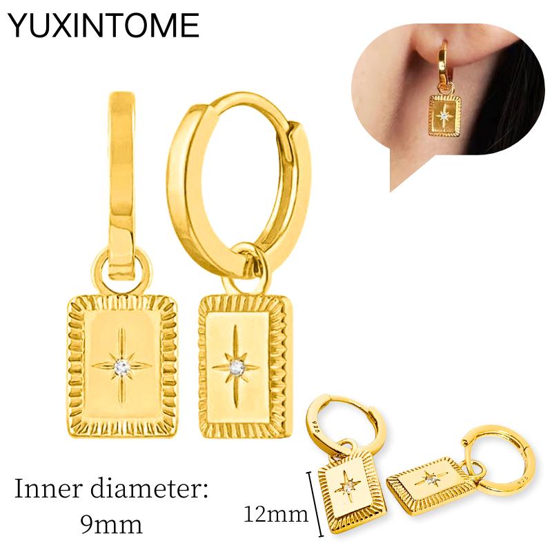 925 Sterling Silver Needle Vintage Square Round Pendant Earrings For Women Crystal Shell Geometric Earrings Fashion Jewelry