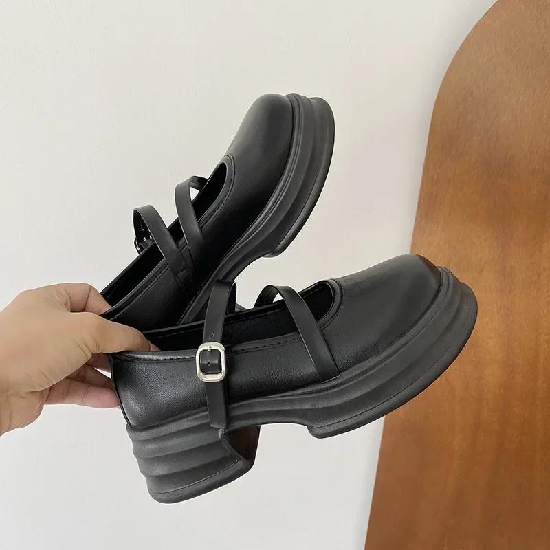 Женские туфли Мэри Джейн на плоской платформе, модные женские туфли с мелкой пряжкой, весна-осень, элегантные туфли-лодочки в стиле ретро для дам