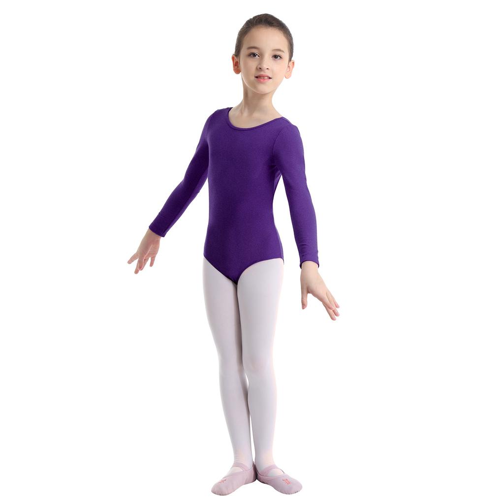 Ballet Training Gymnastics Costume Kids Girls Long Sleeve Round Neck Leotard Jumpsuit
