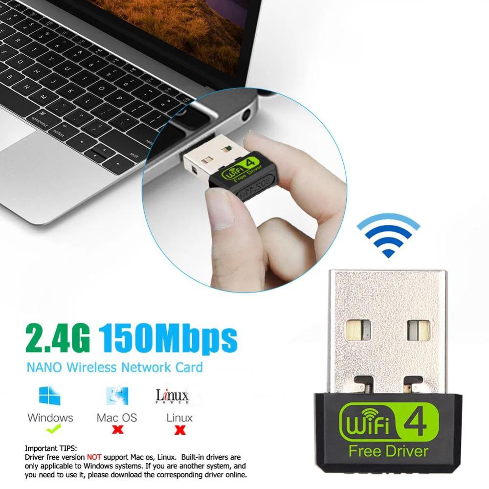 150 Мбит/с Mini USB WiFi адаптер 2,4G Беспроводная сетевая карта WiFi адаптер для ноутбука ПК Бесплатный драйвер