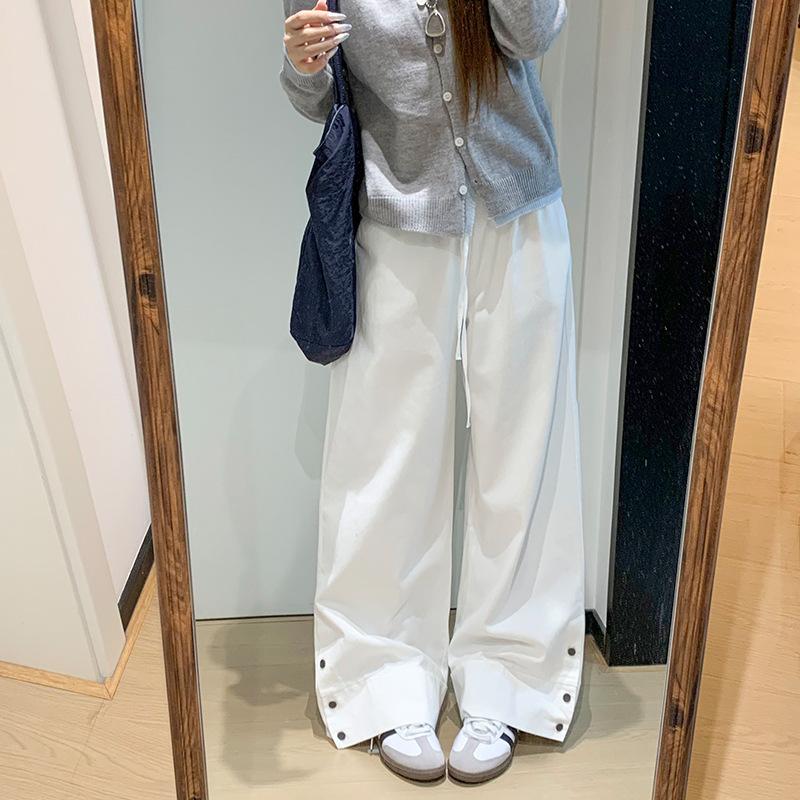 Retro Lazy Wind Wide-leg Pants Women's New High-waisted Casual Trousers Split-ended Double-breasted Straight-leg Pants