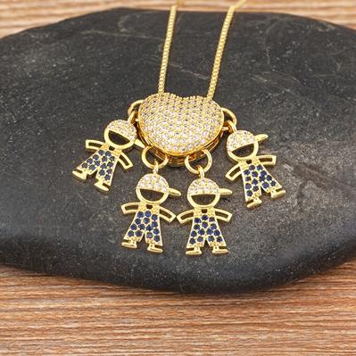 Nidin Fashion Hot Family Member Pendant Necklace Micro-Studded Zircon Love Heart Boy Girl Parent-Child Jewelry Mother's Day Gift
