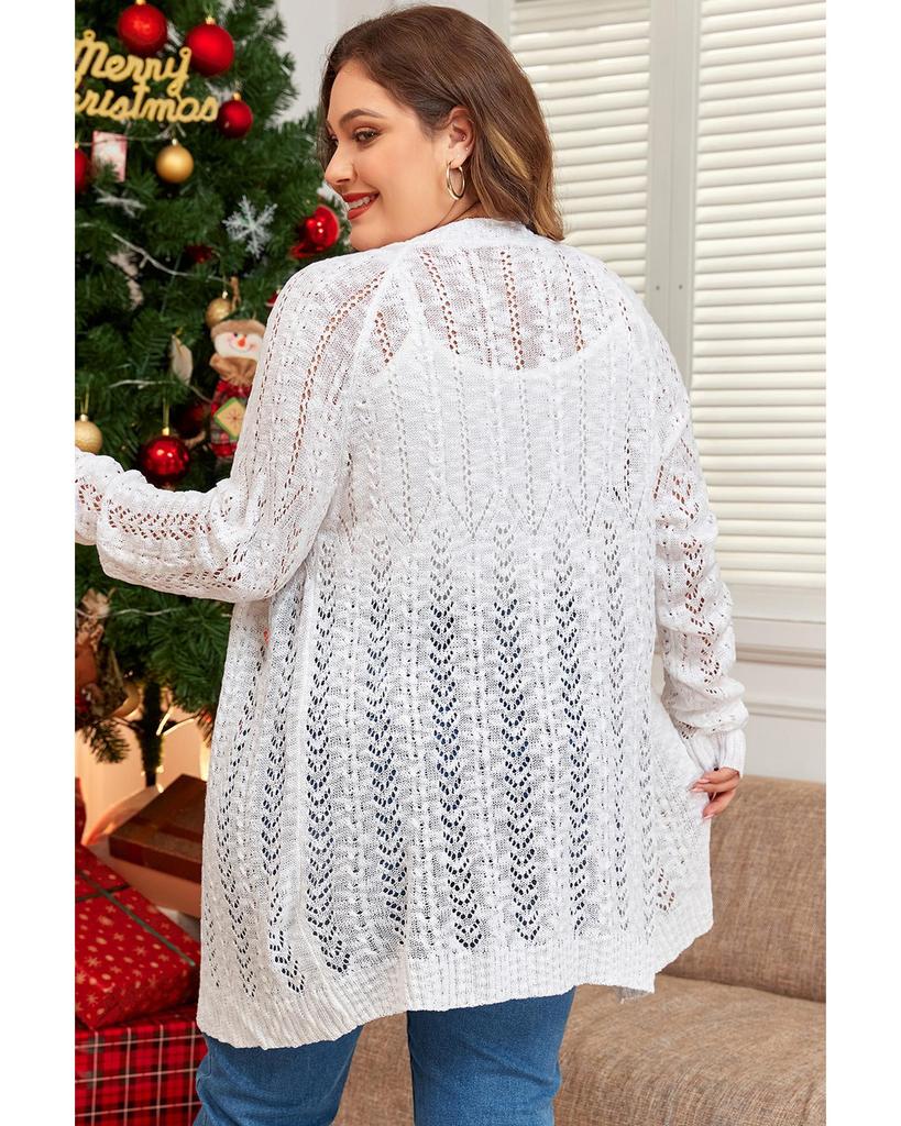 Azura Exchange White Plus Size Eyelet Knit Open Front Cardigan