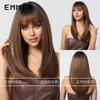 European and American Style Women's Front Lace Heat Resistant Straight Long Wig Blunt Bangs Natural Looking Youthful and Face-Framing Wig for Ladies
