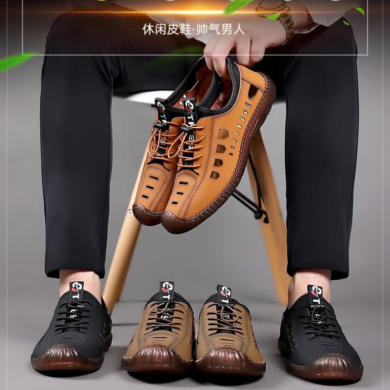 Мужские мягкие кожаные сандалии 2025 года, летние, мужские кожаные сандалии, дышащая, нескользящая подошва из коровьих сухожилий, повседневная кожаная обувь для отдыха на природе, пляжная обувь