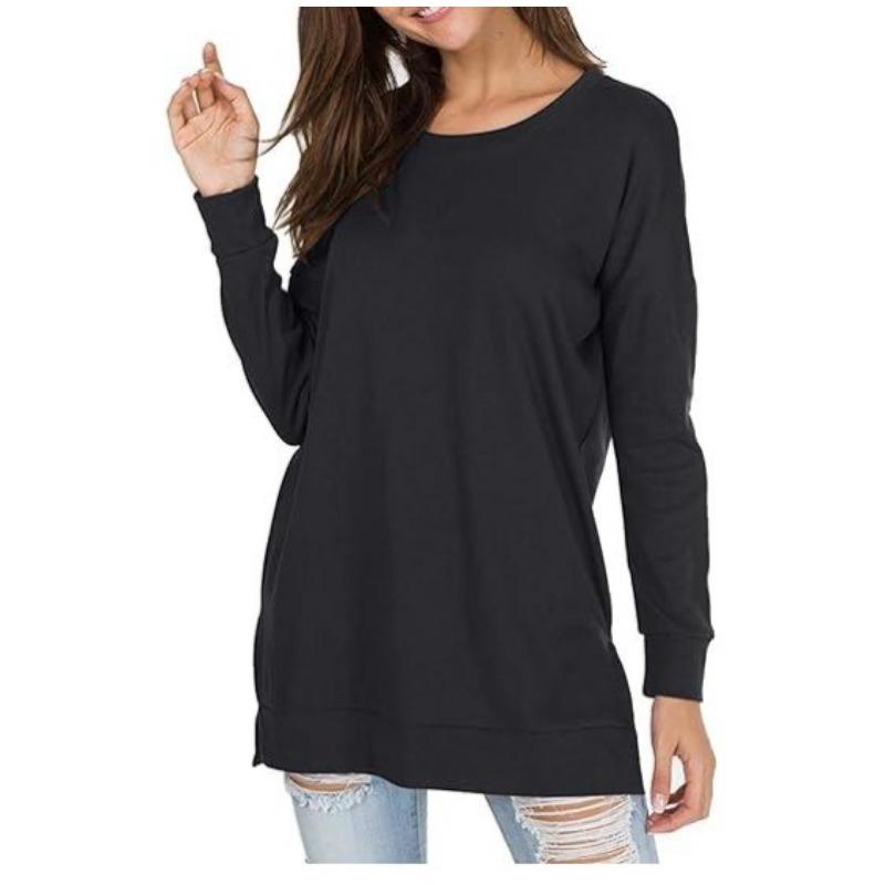 Spring and Autumn Women's Long Sleeve Solid Colour Round Neck Casual Top