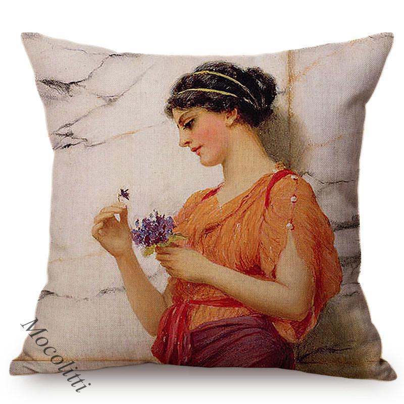 Woman In Love Vintage Oil Painting Art Pillow Case Beautiful Girl Reading Love Letter Sofa Decorative Cushion Cover Cojines