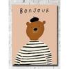 Bonjour Bear Metal Poster 30x20cm, Vintage French Wildlife Wall Art