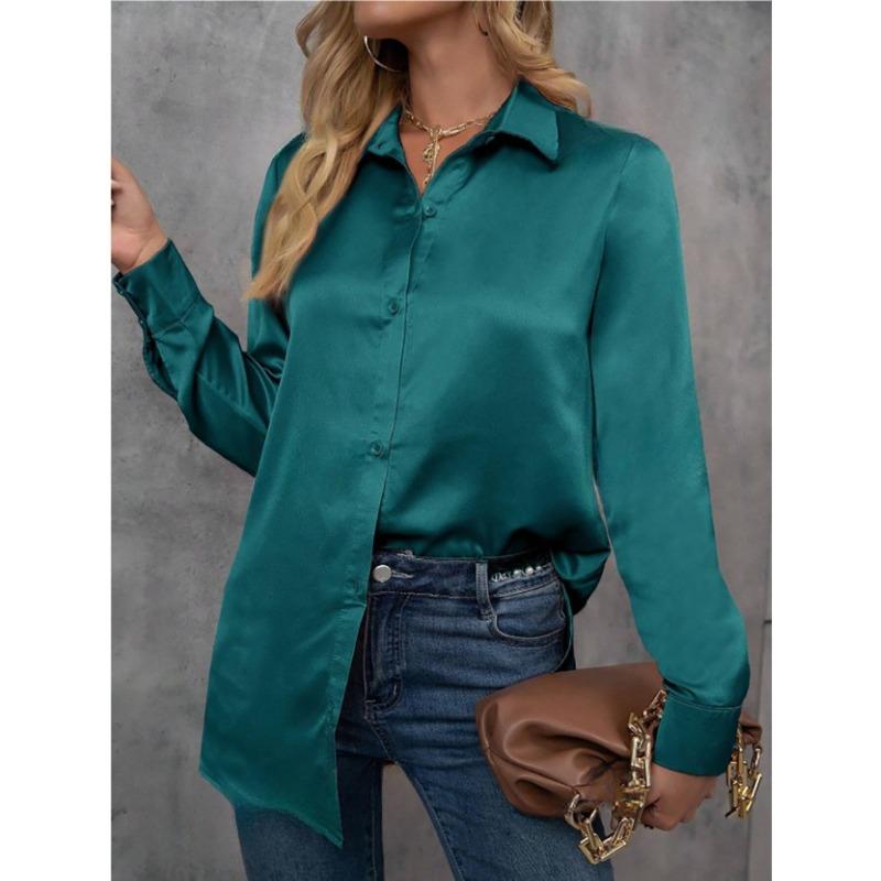 Рубашка с длинным рукавом цвета темперамента Ding, однотонная свободная рубашка из искусственного шелка с длинным рукавом, цветные блузки и рубашки