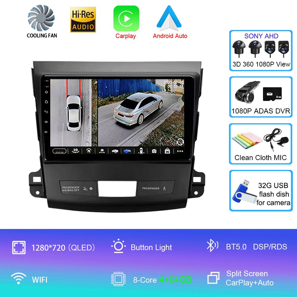 Автомобильное радио Android 14 Carplay для Mitsubishi Outlander 2006-2011 Peugeot 4007 Citroen C-Crosser GPS мультимедийный плеер стерео 2din