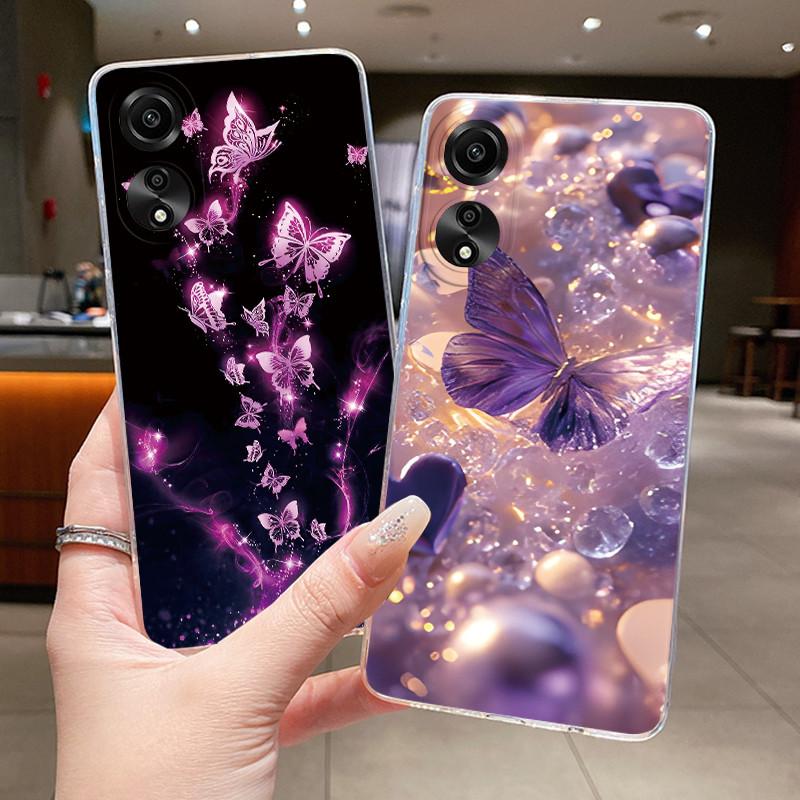 Чехол для OPPO A78 4G 5G A98 F23 A1X Цветок Бабочка Чехлы для Телефона Для Oppo A98 Мягкий Силикон Capa Прозрачный ТПУ Гелевая Крышка