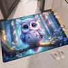 Colorful Owl Flannel Door Mat Carpet, Non-Slip Cute Neon Design for Living Room Kitchen Entrance Office Decor, Floor Mat Gift