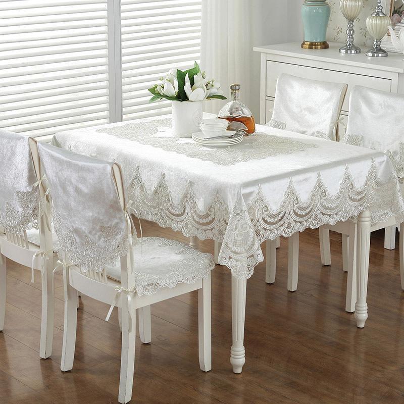 Table Cloth Gold Velvet Rectangle White Retro Thick Europe Luxury Embroidered Table Dining Table Cover Chair Lace Tablecloth