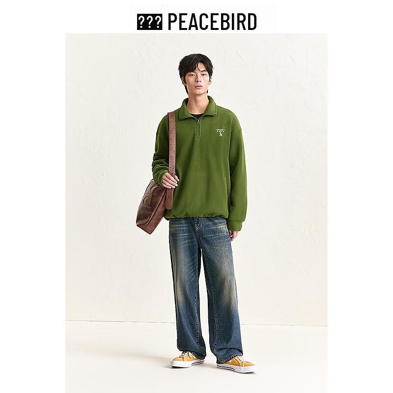 Мужской флисовый свитшот PEACEBIRD на молнии до середины, со стоячим воротником, с вышивкой