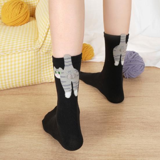 Cute Cat Socks with Balls Women's Cotton Novelty Animal Crew Socks 3D Fuzzy Balls Funny Cat Socks for Cat Lovers And Friends