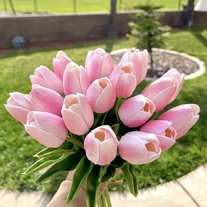 5Pcs Artificial Tulip Flowers Pink White Tulips Fake Flowers Bouquet Wedding Garden Decoration Home Vase Decor Plants Mother's Day Gift