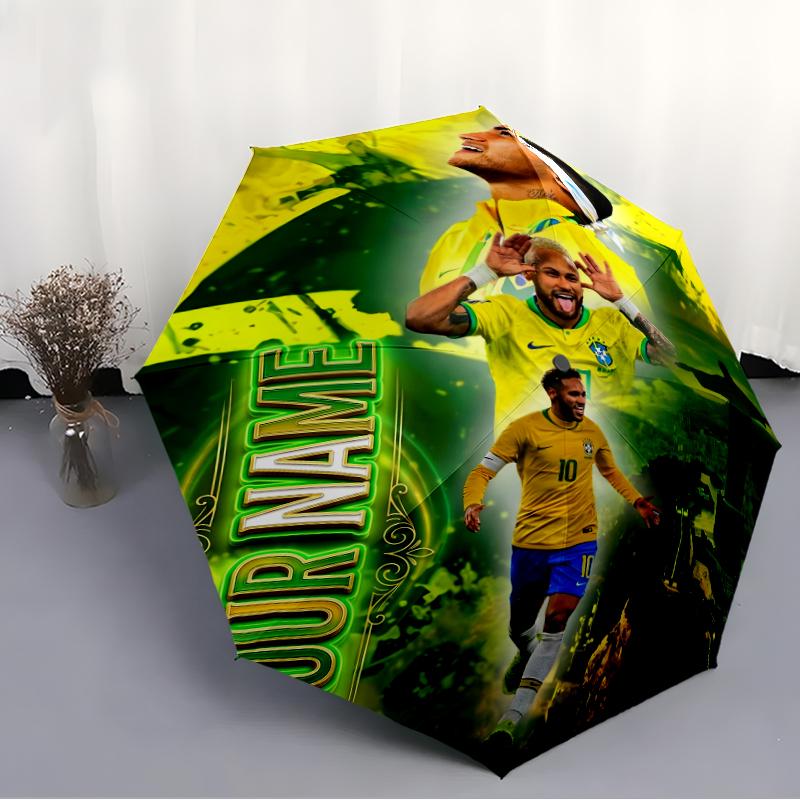 Personalized Name Brazilian football player Print Umbrella, UV Shielding. It Has Eight Sturdy Ribs for Outdoor Use And Perfect As a Holiday Gift