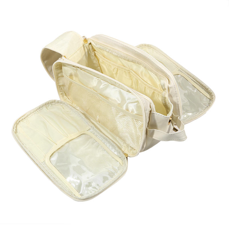 Дорожная косметичка из искусственной кожи, большая вместимость, многофункциональные косметички, переносная сумка для хранения косметических принадлежностей с двойной молнией и кисточками