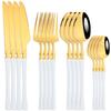 16Pcs Cutlery Set Stainless Steel Golden Dinnerware Western Silverware Set Mirror Flatware Western Dinning Kitchen Tableware